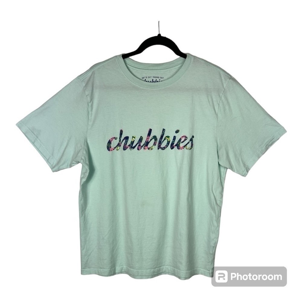 Chubbies Graphic Tee Pale Green Tropical Print Logo Sz Large